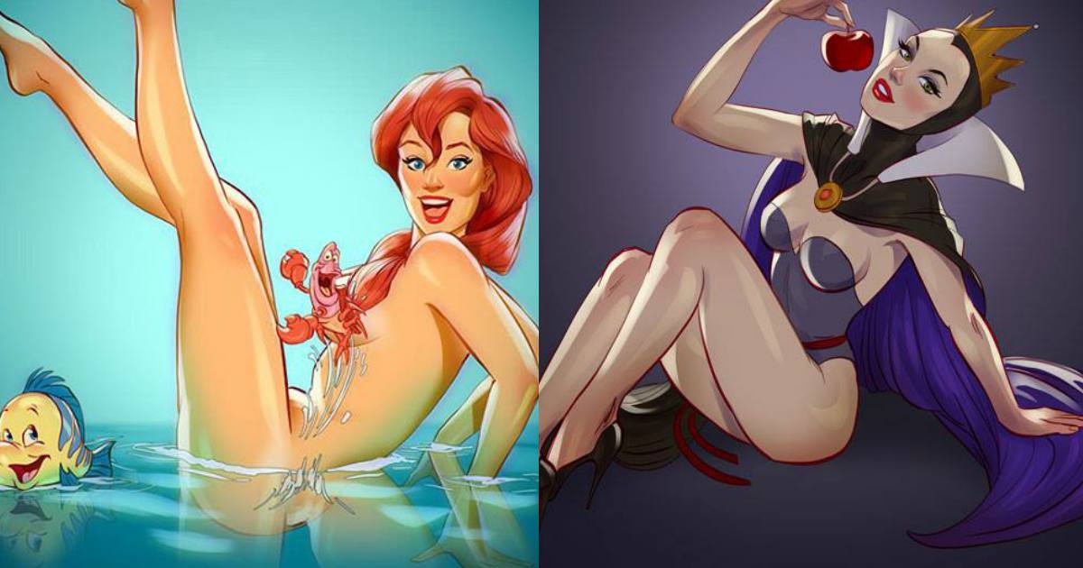 Artista ilustra a 17 princesas y villanas de Disney en versión Porno.  La 3 es hermosamente pervertida